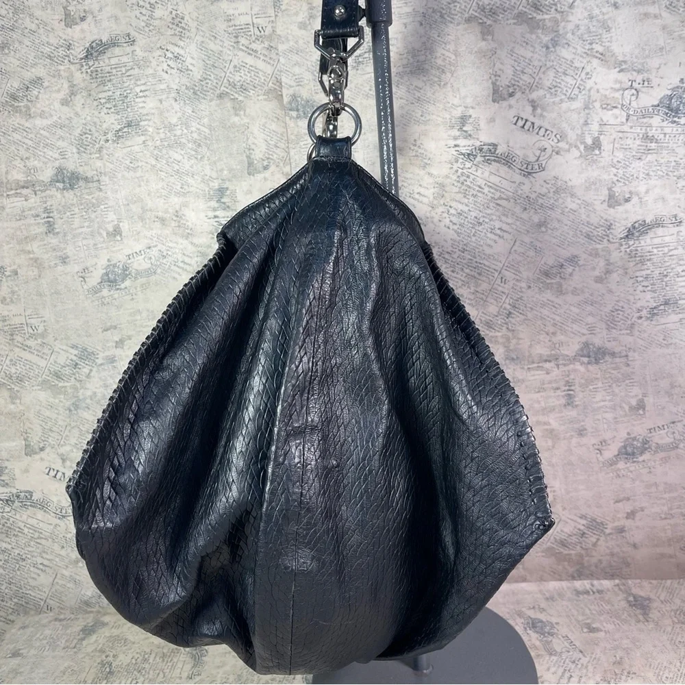 Treesje Black Leather Shoulder Bag Soft Leather Silver Hardware Designer Purse